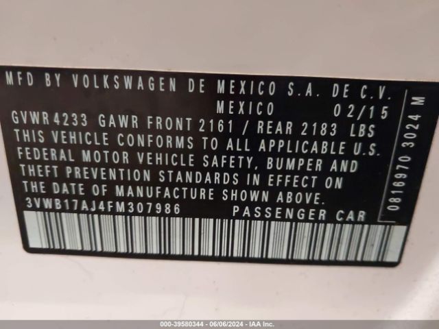 3VWB17AJ4FM307986 Volkswagen Jetta 1.8t Se