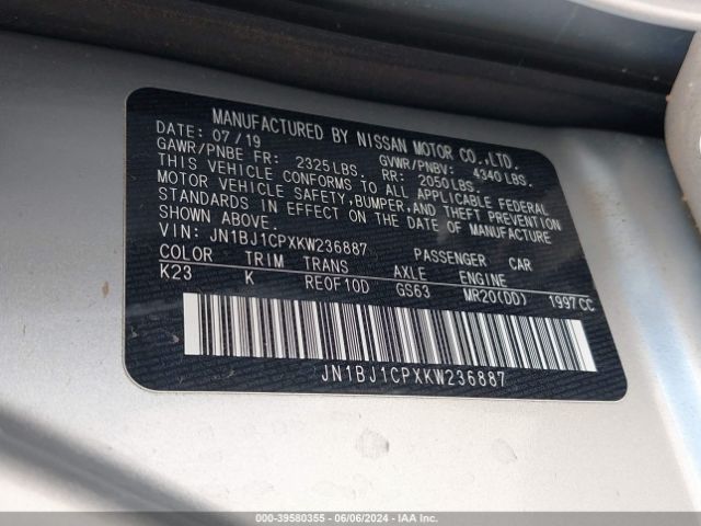 JN1BJ1CPXKW236887 Nissan Rogue Sport Sv