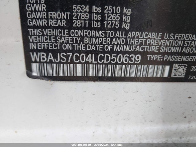 BMW M550i Xdrive 2020 WBAJS7C04LCD50639 Image 9