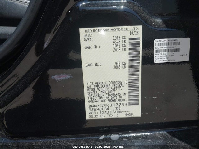 Nissan Altima 2.5 Platinum 2019 1N4BL4FV7KC117253 Image 9