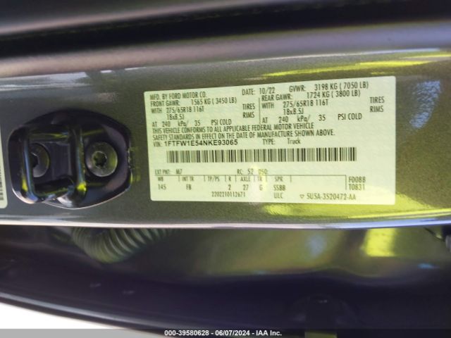 1FTFW1E54NKE93065 Ford F-150 Xlt