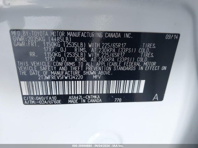 Toyota Rav4 Xle 2015 2T3WFREV5FW134220 Image 9