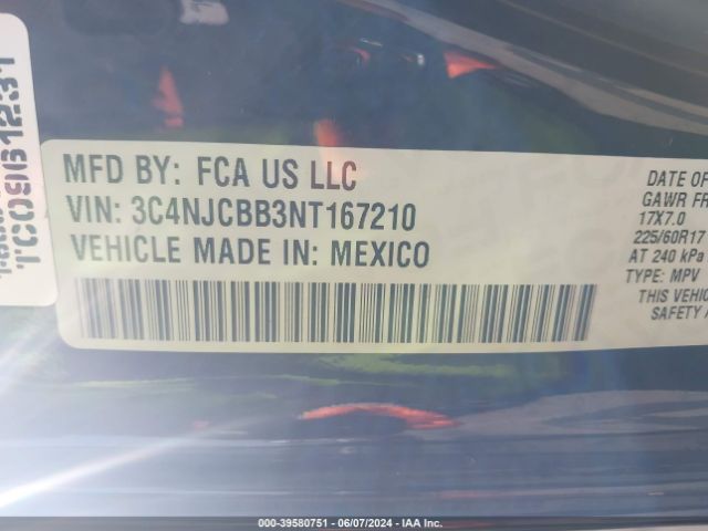 3C4NJCBB3NT167210 Jeep Compass Latitude Fwd
