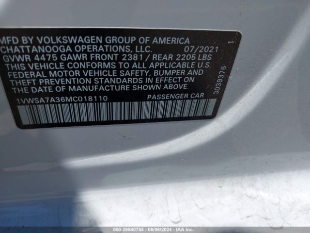 1VWSA7A36MC018110 Volkswagen Passat 2.0t Se