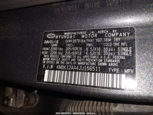 KM8K12AA4JU156511 Hyundai Kona Se