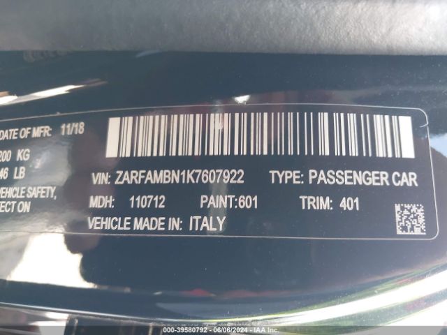 ZARFAMBN1K7607922 Alfa Romeo Giulia Ti Sport Rwd