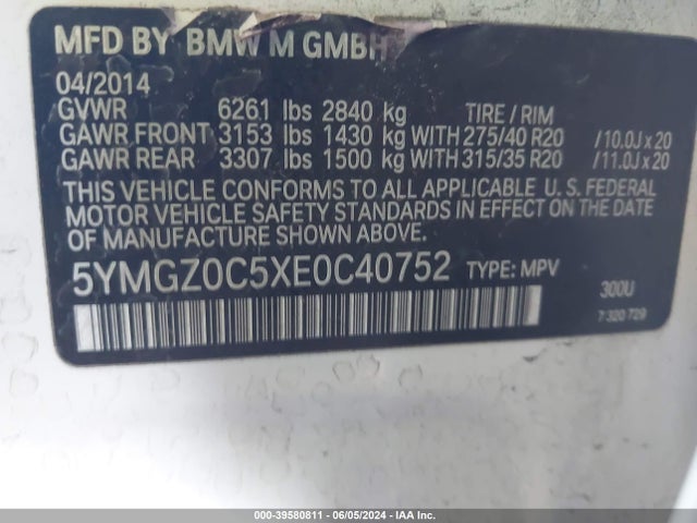 5YMGZ0C5XE0C40752 BMW X6 M