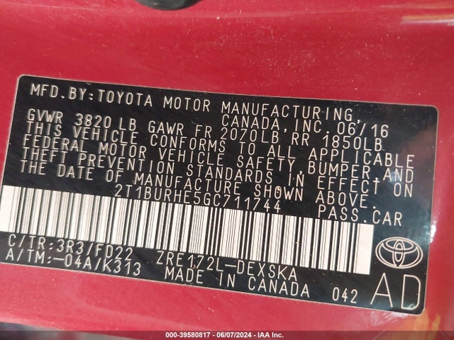 Toyota Corolla S Plus 2016 2T1BURHE5GC711744 Image 9