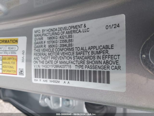 1HGCY1F28RA037715 Honda ACCORD LX