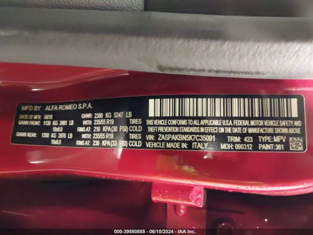 ZASPAKBN5K7C35091 Alfa Romeo Stelvio Ti Sport Awd