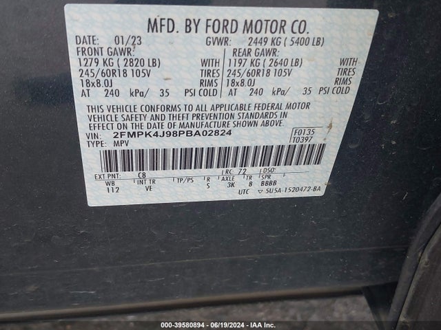 Ford EDGE SEL 2023 2FMPK4J98PBA02824 Image 9