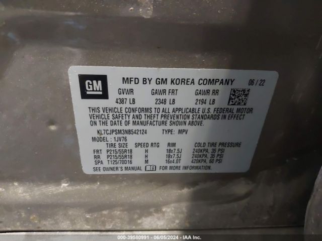 2022 CHEVROLET TRAX KL7CJPSM3NB542124 Photo 8