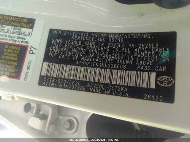 Toyota CAMRY SE 2017 4T1BF1FK1HU326606 Image 9