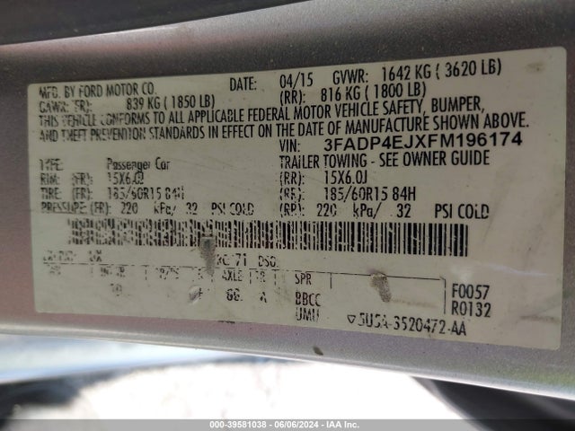 Ford FIESTA SE 2015 3FADP4EJXFM196174 Image 9