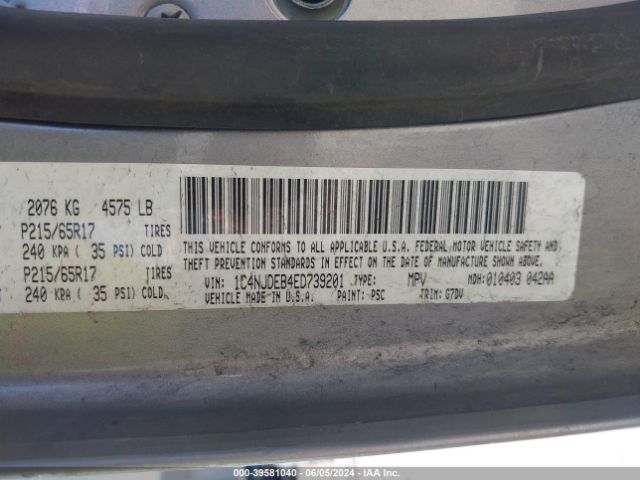 1C4NJDEB4ED739201 Jeep Compass Latitude