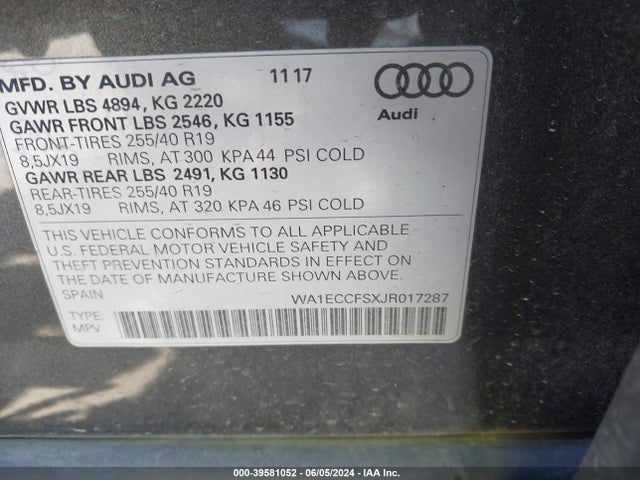 WA1ECCFSXJR017287 Audi Q3 2.0t Premium/2.0t Sport Premium