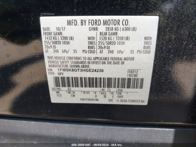 1FM5K8GT3HGE24236 Ford EXPLORER SPORT