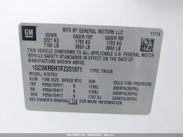 Chevrolet Silverado 1500 1lt 2015 1GCVKREH7FZ201871 Image 9
