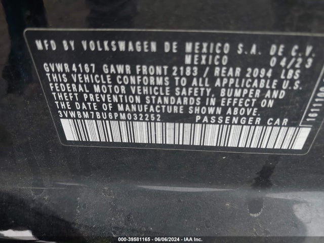 3VWBM7BU6PM032252 Volkswagen Jetta 1.5t Sport