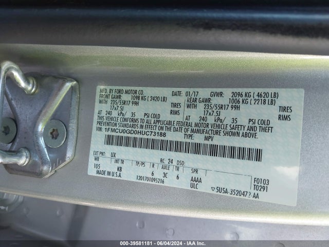 Ford ESCAPE SE 2017 1FMCU0GD0HUC73188 Image 9