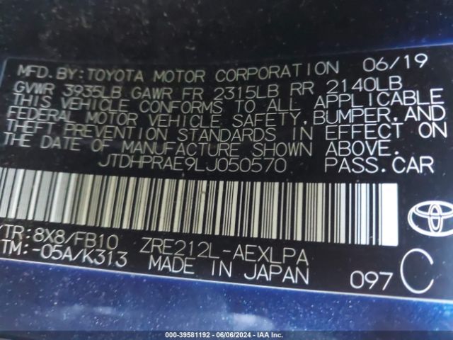 JTDHPRAE9LJ050570 Toyota COROLLA LE