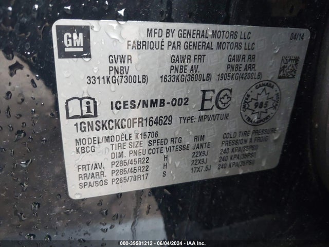 Chevrolet Tahoe Ltz 2015 1GNSKCKC0FR164629 Image 9
