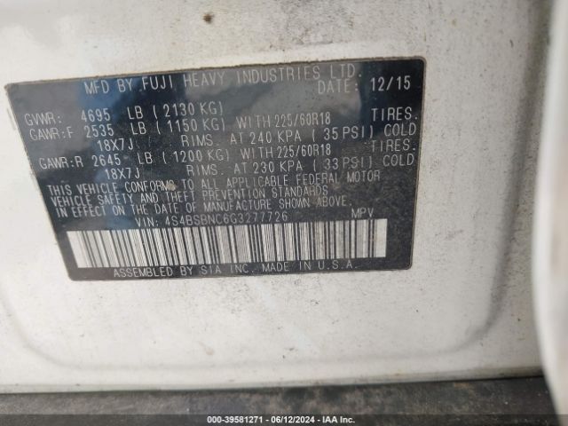 4S4BSBNC6G3277726 Subaru Outback 2.5i Limited