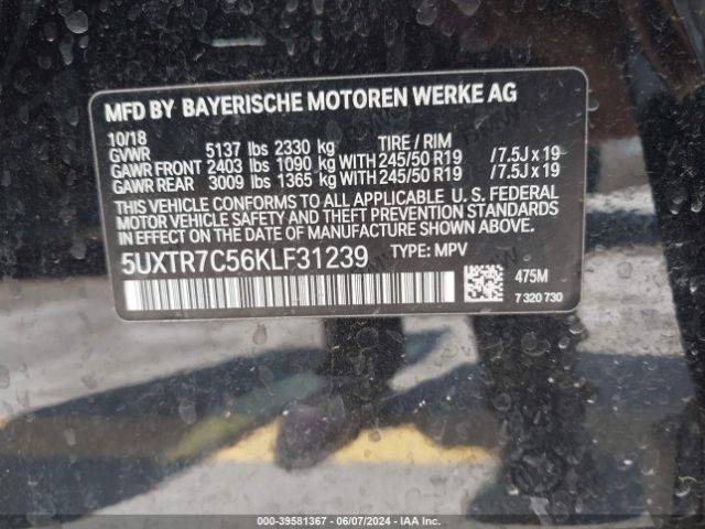 5UXTR7C56KLF31239 BMW X3 Sdrive30i