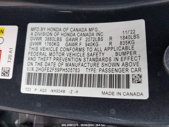 Honda Civic Sport 2023 2HGFE2F59PH505763 Image 9