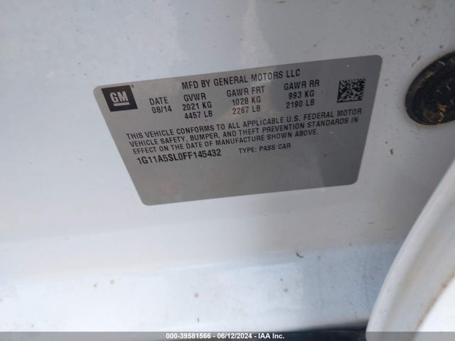 Chevrolet Malibu 1fl 2015 1G11A5SL0FF145432 Image 9