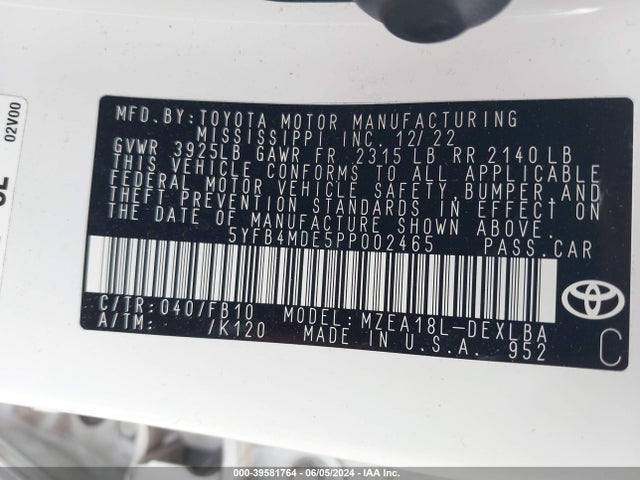Toyota COROLLA LE 2023 5YFB4MDE5PP002465 Image 9