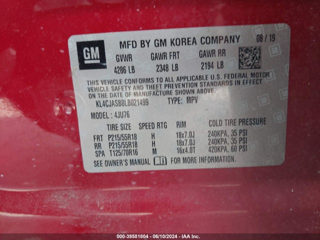 KL4CJASB8LB021499 Buick Encore Fwd Preferred