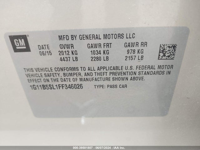 Chevrolet MALIBU LS 2015 1G11B5SL1FF346026 Image 9