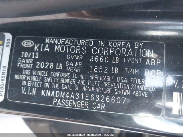 KIA RIO LX 2014 KNADM4A31E6326607 Image 9