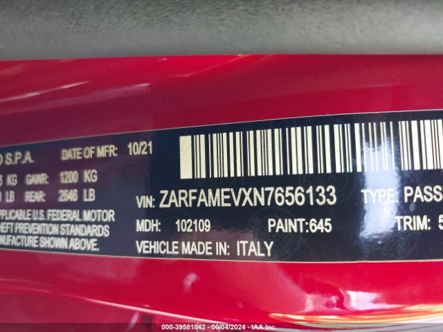 ZARFAMEVXN7656133 Alfa Romeo Giulia Quadrifoglio Rwd