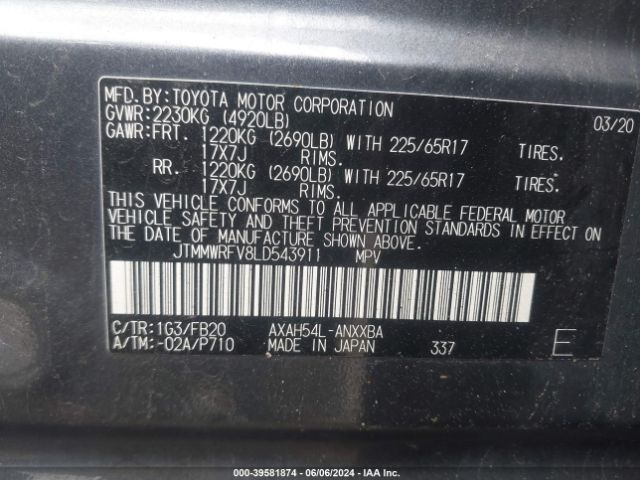 JTMMWRFV8LD543911 Toyota Rav4 Le Hybrid