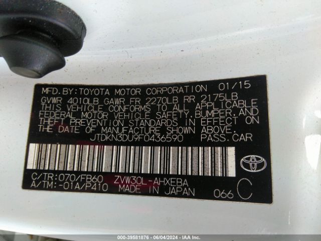 JTDKN3DU9F0436590 Toyota Prius Two
