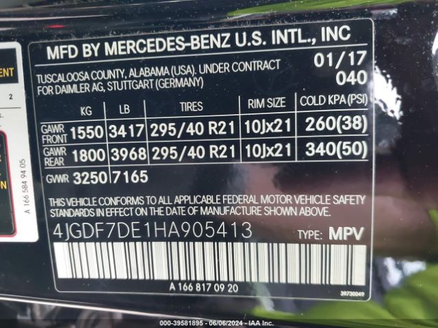 4JGDF7DE1HA905413 Mercedes-Benz Gls 550 4matic