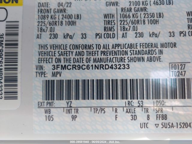 3FMCR9C61NRD43233 Ford Bronco Sport Outer Banks