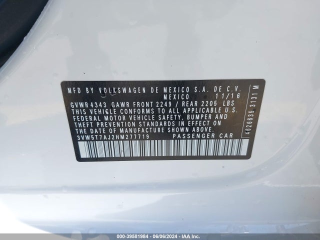 3VW5T7AJ2HM277719 Volkswagen JETTA GLI