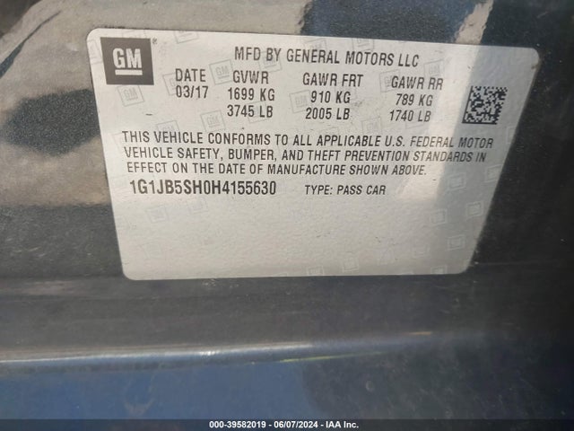 Chevrolet Sonic Ls Auto 2017 1G1JB5SH0H4155630 Image 9