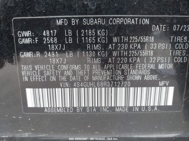 4S4GUHL68R3712720 Subaru Crosstrek Limited