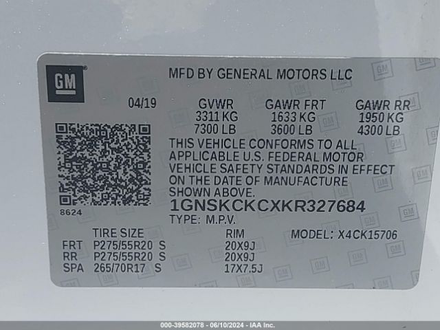 1GNSKCKCXKR327684 Chevrolet Tahoe Premier
