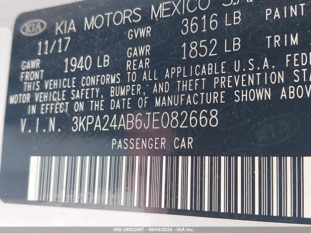 3KPA24AB6JE082668 KIA RIO LX