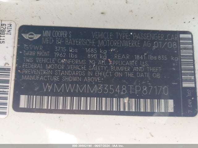 2008 MINI COOPER S CLUBMAN WMWMM33548TP87170 Photo 8