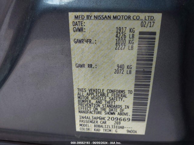 Nissan Altima 2.5 Sv 2017 1N4AL3AP6HC209669 Image 9