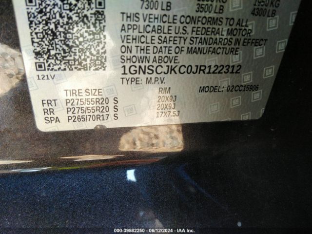 1GNSCJKC0JR122312 Chevrolet Suburban Premier