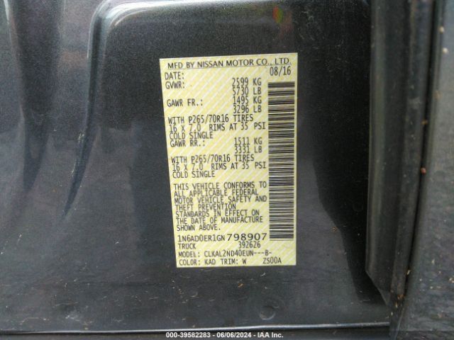 1N6AD0ER1GN798907 Nissan Frontier Sv