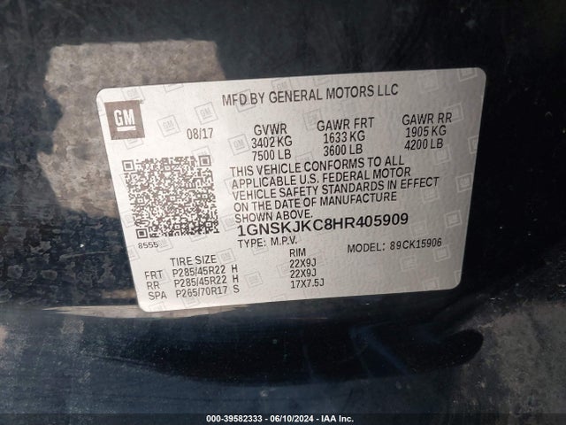 Chevrolet Suburban Premier 2017 1GNSKJKC8HR405909 Image 9
