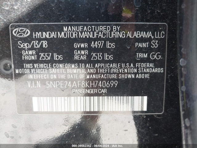Hyundai SONATA SE 2019 5NPE24AF8KH740699 Image 9